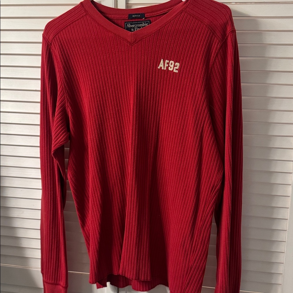 Abercrombie & Fitch Red V-Neck Ribbed Top